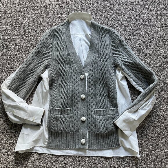 Sacai Japan Gray Docking Braided Knit Cardigan Top Sz 1 - Picture 1 of 7